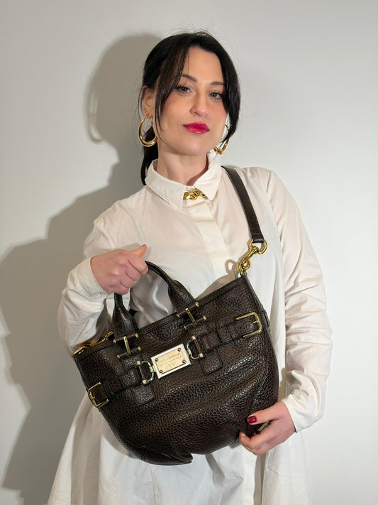 indossata Borsa D&G in pelle marrone con interno trama animalier, di lusso, originale, ottime condizioni, usata. 