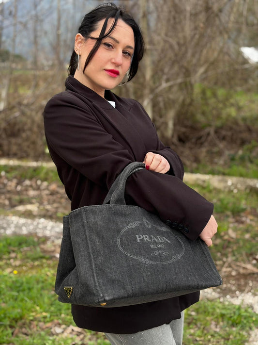 Tote Prada canapa grigia