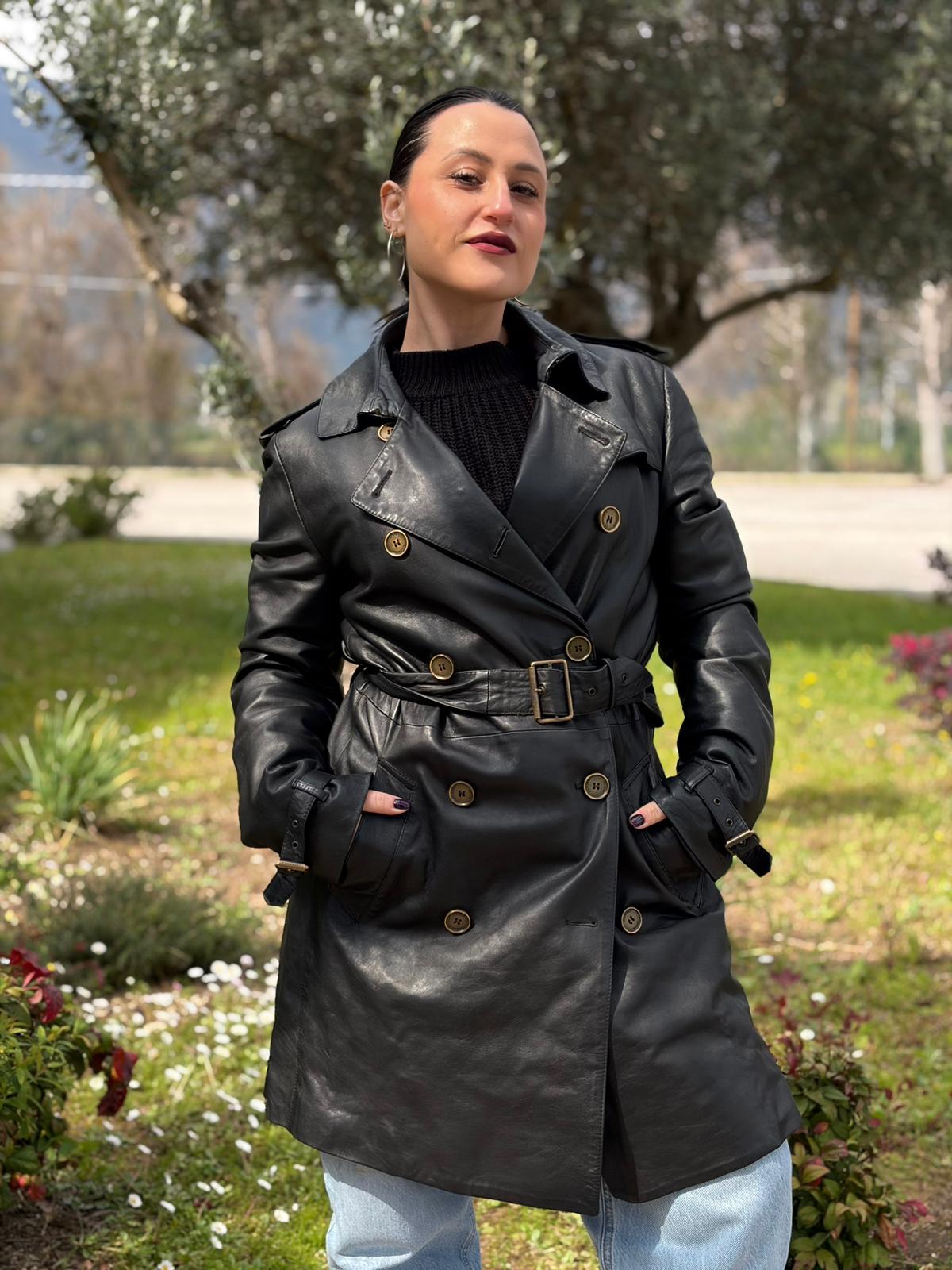 Trench di pelle Burberry nero tg. L