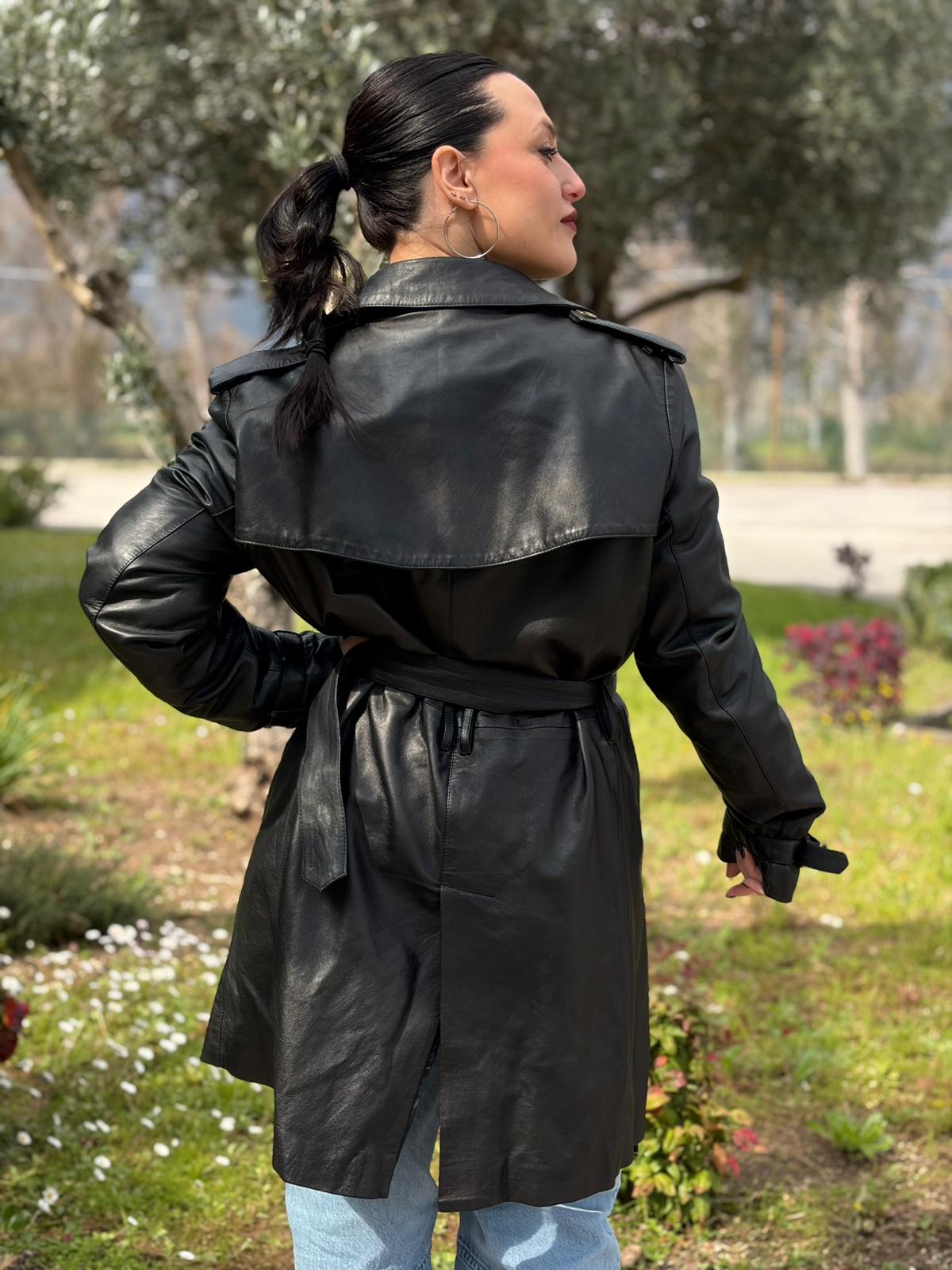 Trench di pelle Burberry nero tg. L