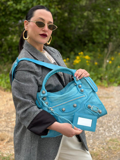 Borsa Balenciaga City turchese