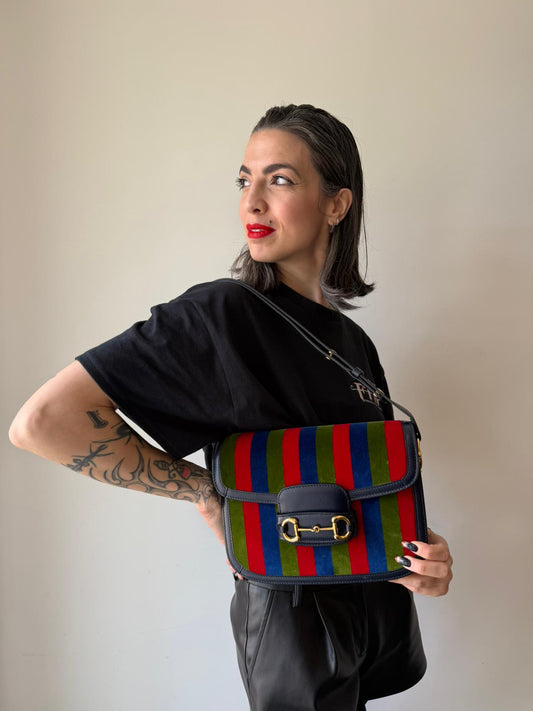 Borsa Gucci Horsebit 1955 media multicolor