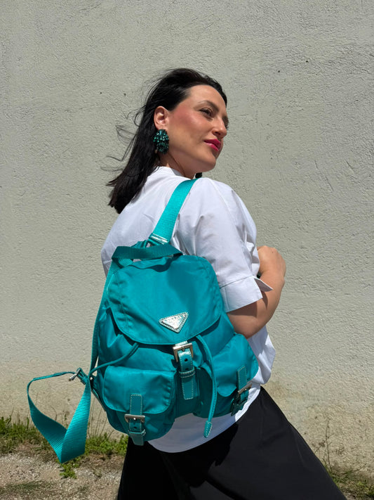 Zaino Prada nylon turchese