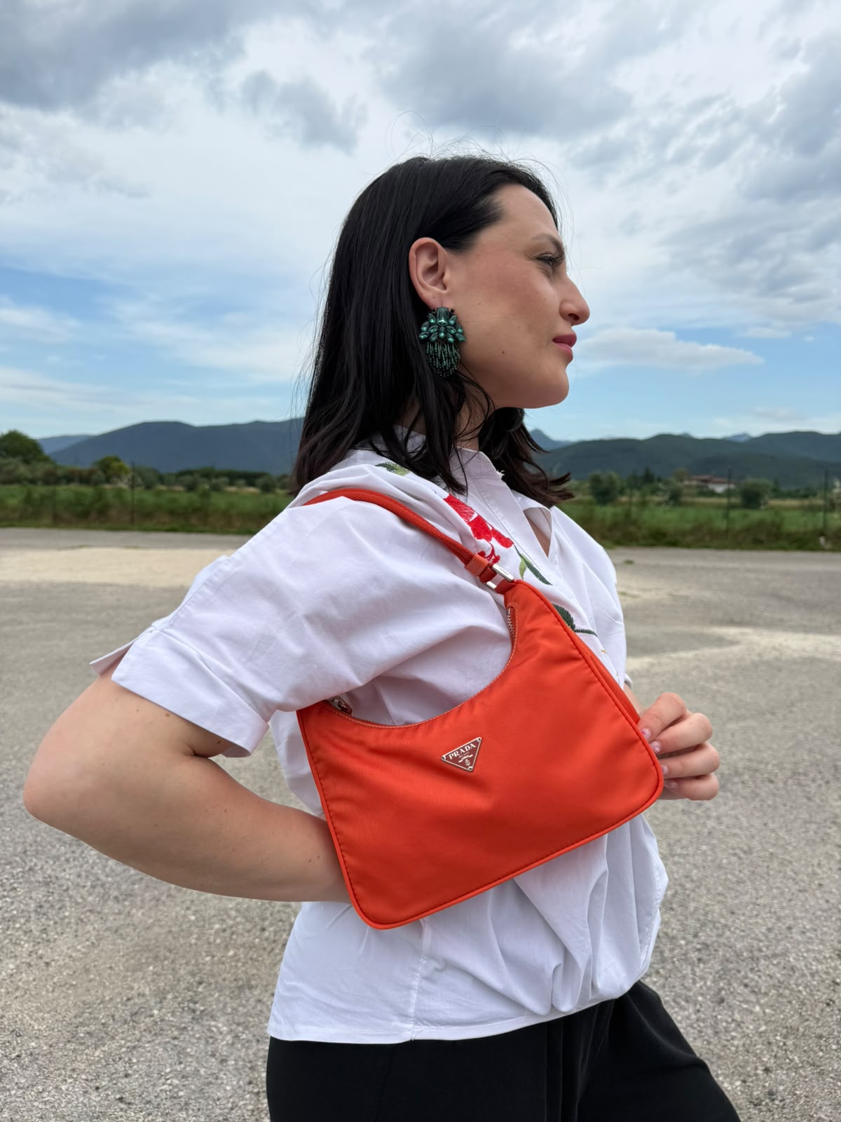 Borsa a spalla Prada nylon arancione