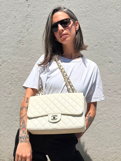 Borsa Chanel caviar Timeless bianca