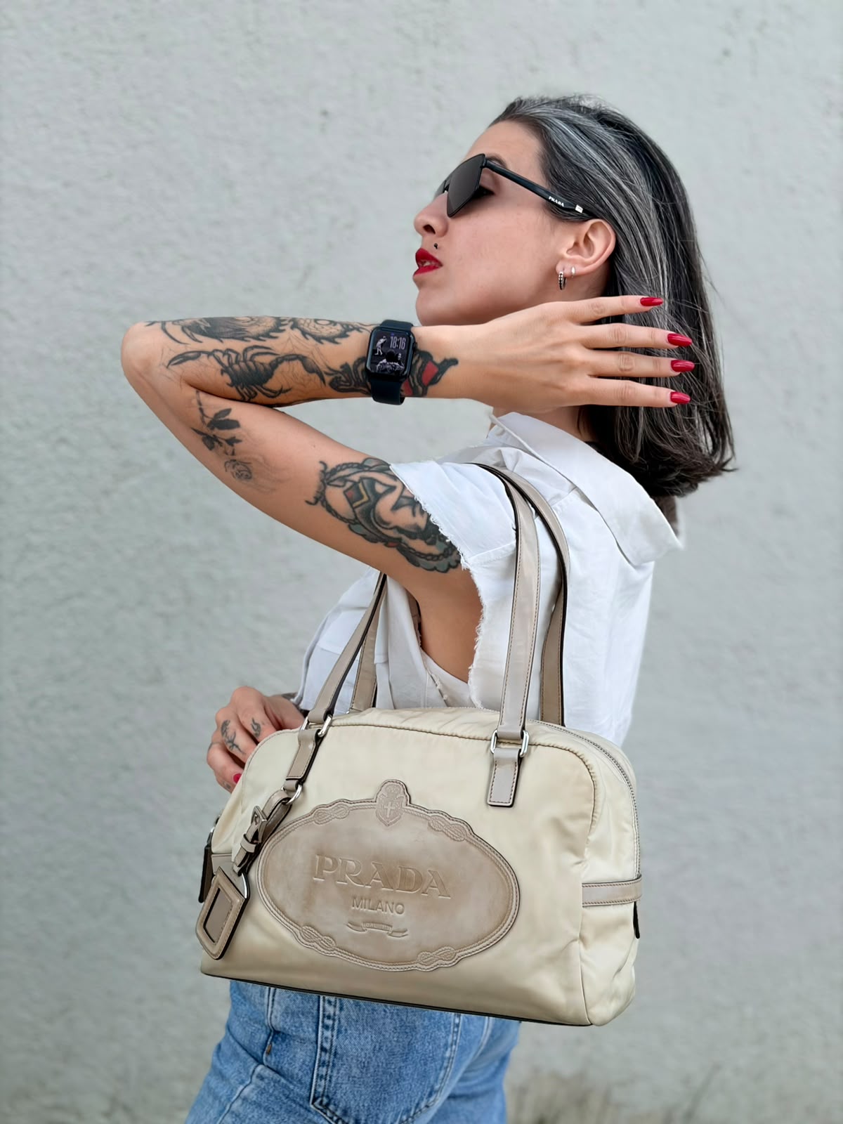 Bauletto Prada nylon crema