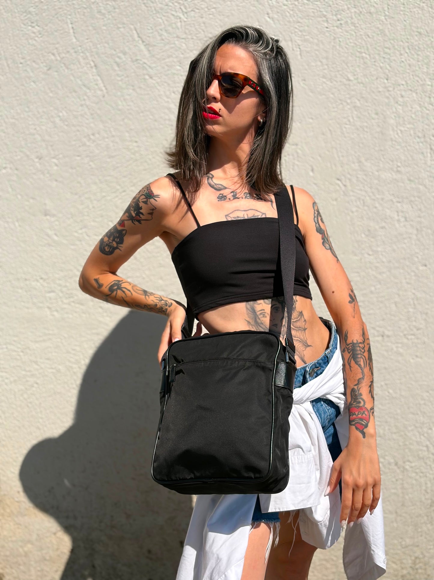 Tracolla Prada nylon nera
