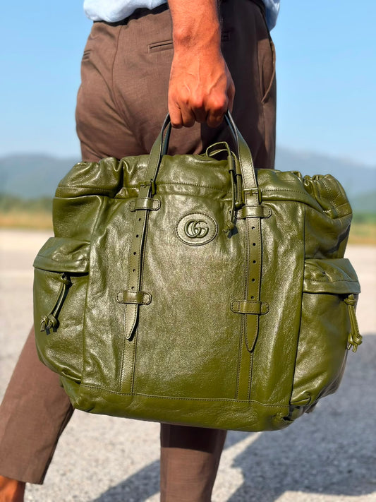Gucci Monochrome Double G Drawstring Tote verde