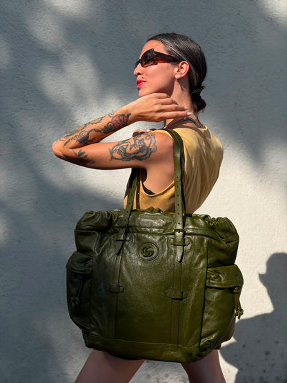 Gucci Monochrome Double G Drawstring Tote verde