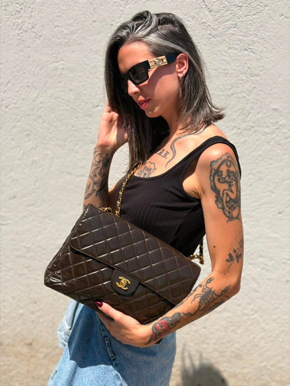 Borsa Chanel Classic Jumbo marrone vintage