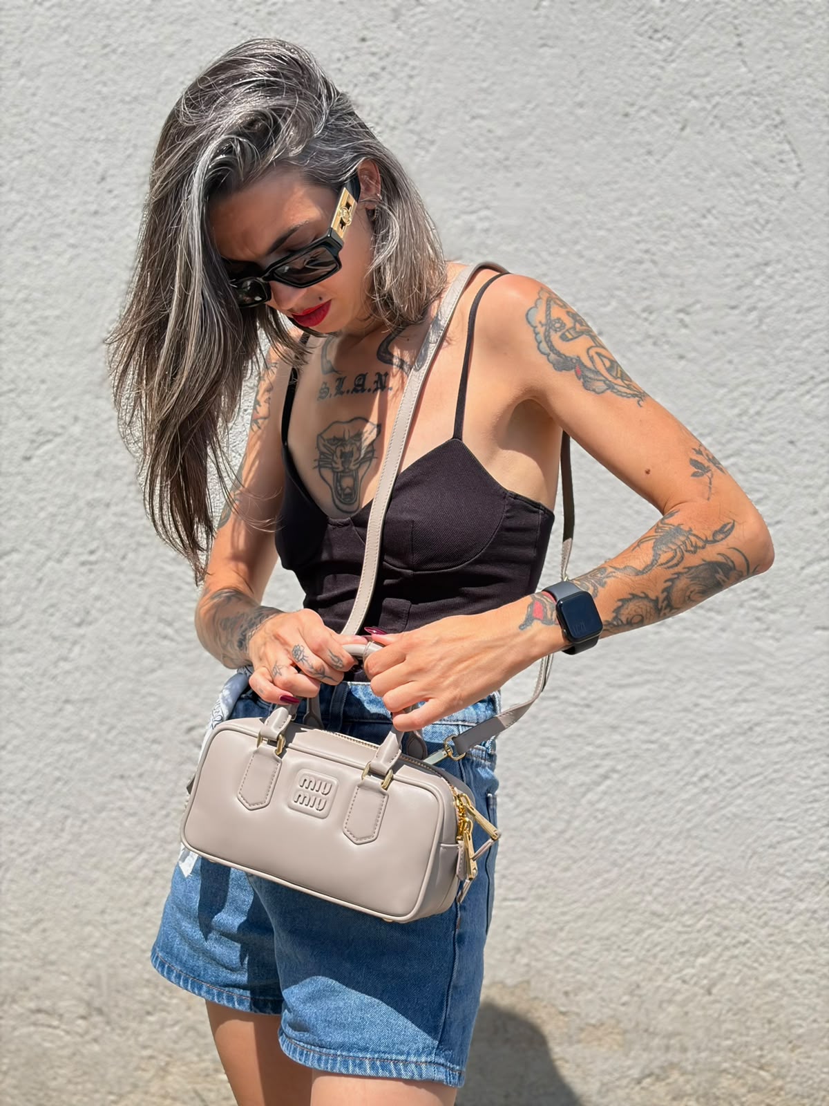 Borsa Miu Miu Arcadie regular pomice