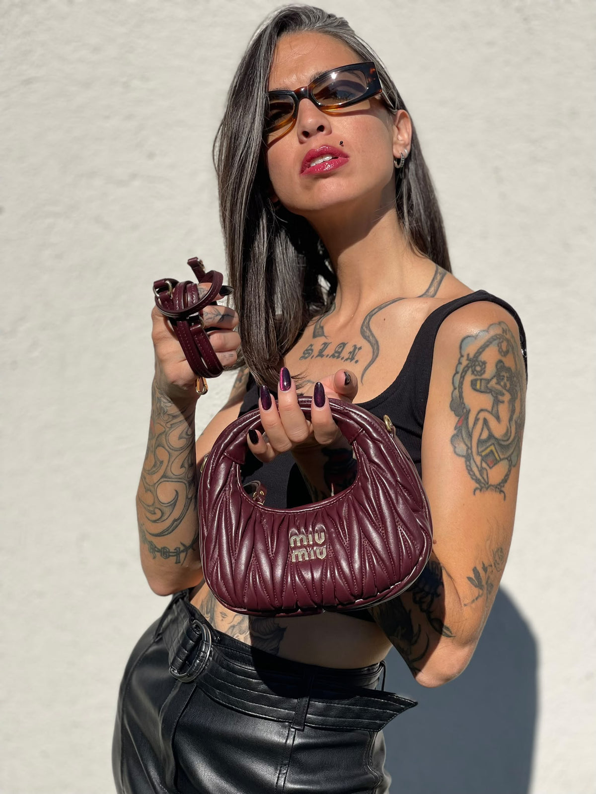 Borsa Wander Miu Miu mini bordeaux
