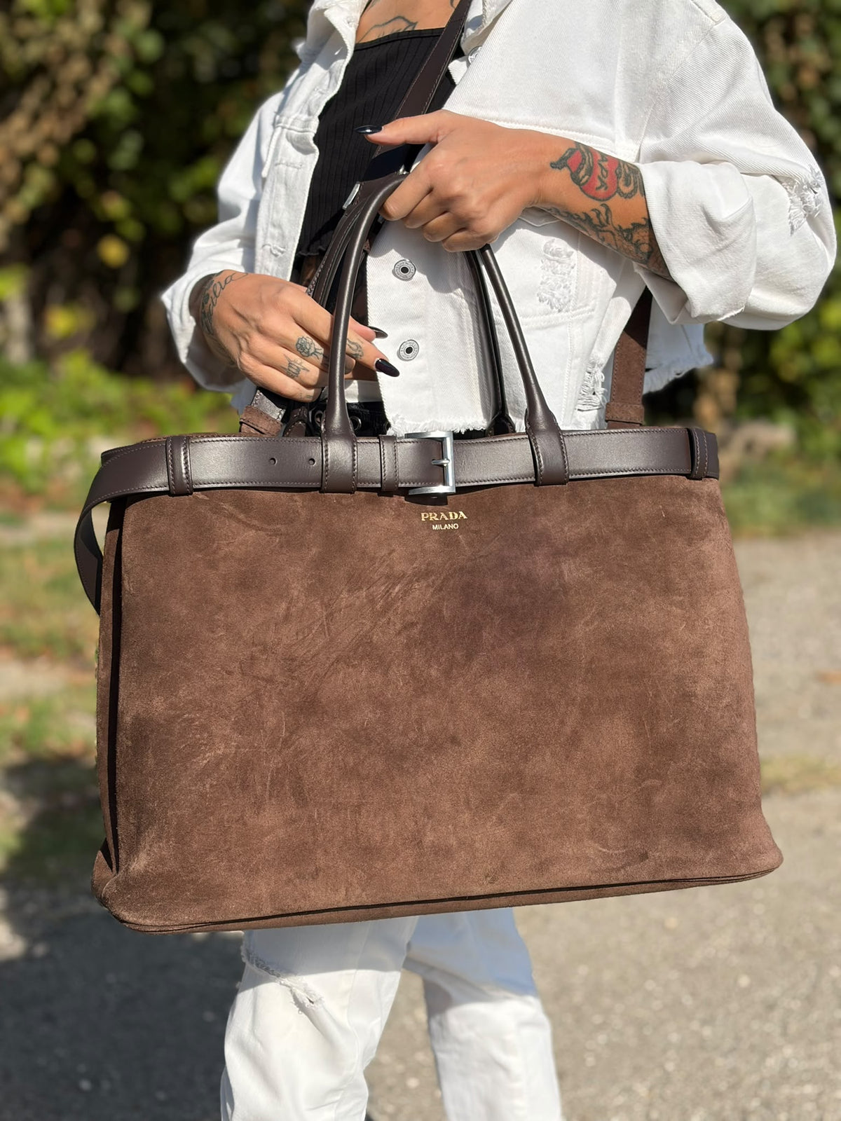 Tote Prada Buckle marrone