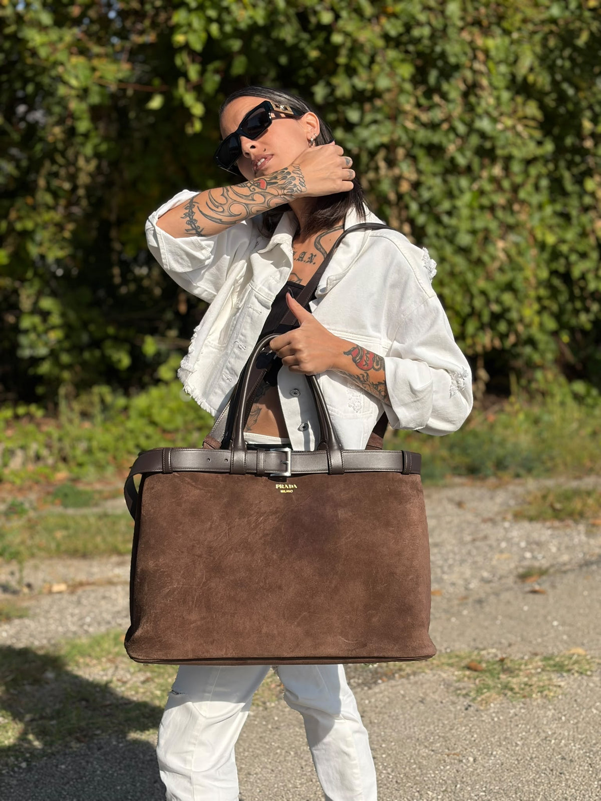 Tote Prada Buckle marrone