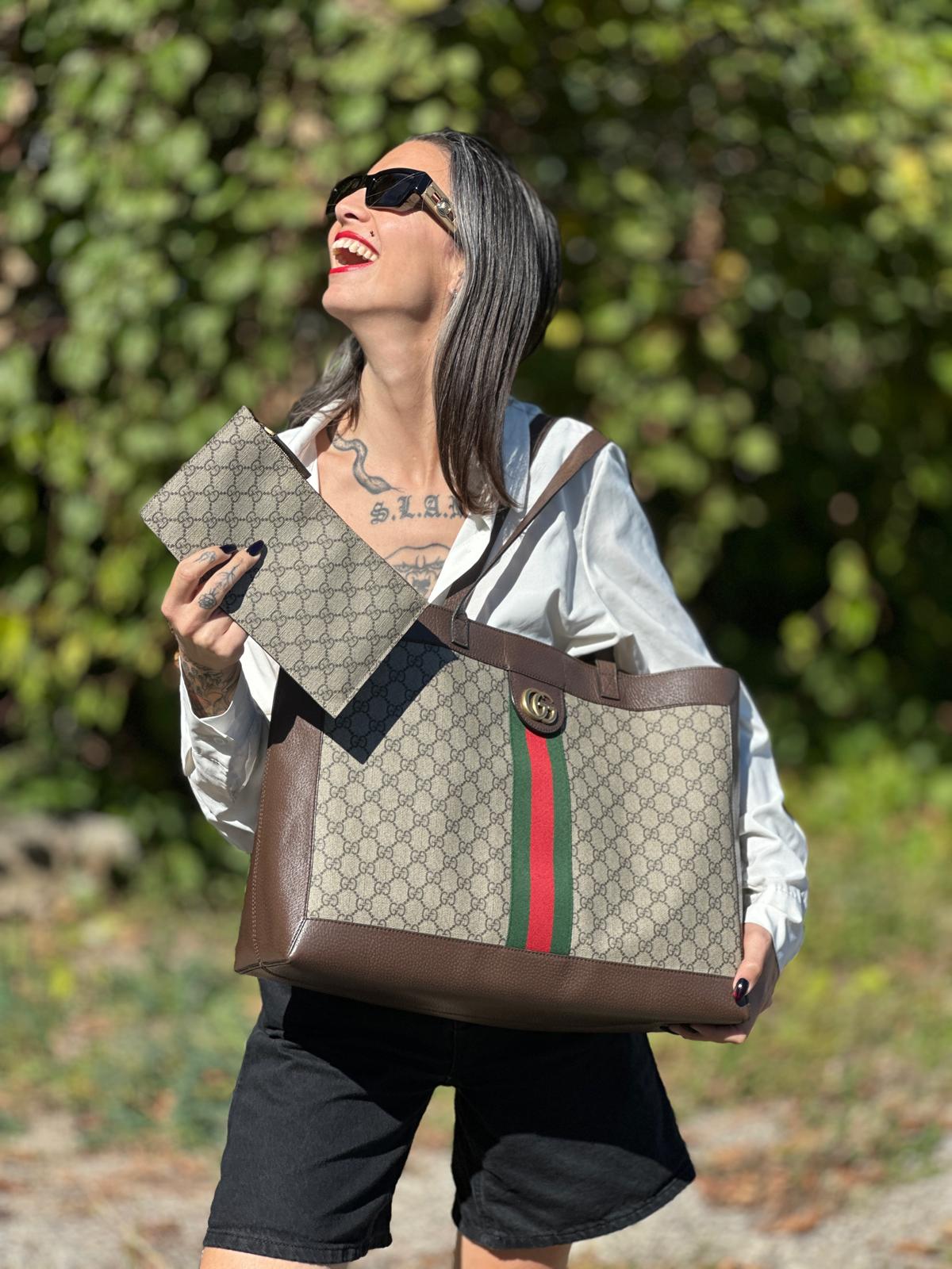 Borsa Gucci Ophidia GG in pelle marrone