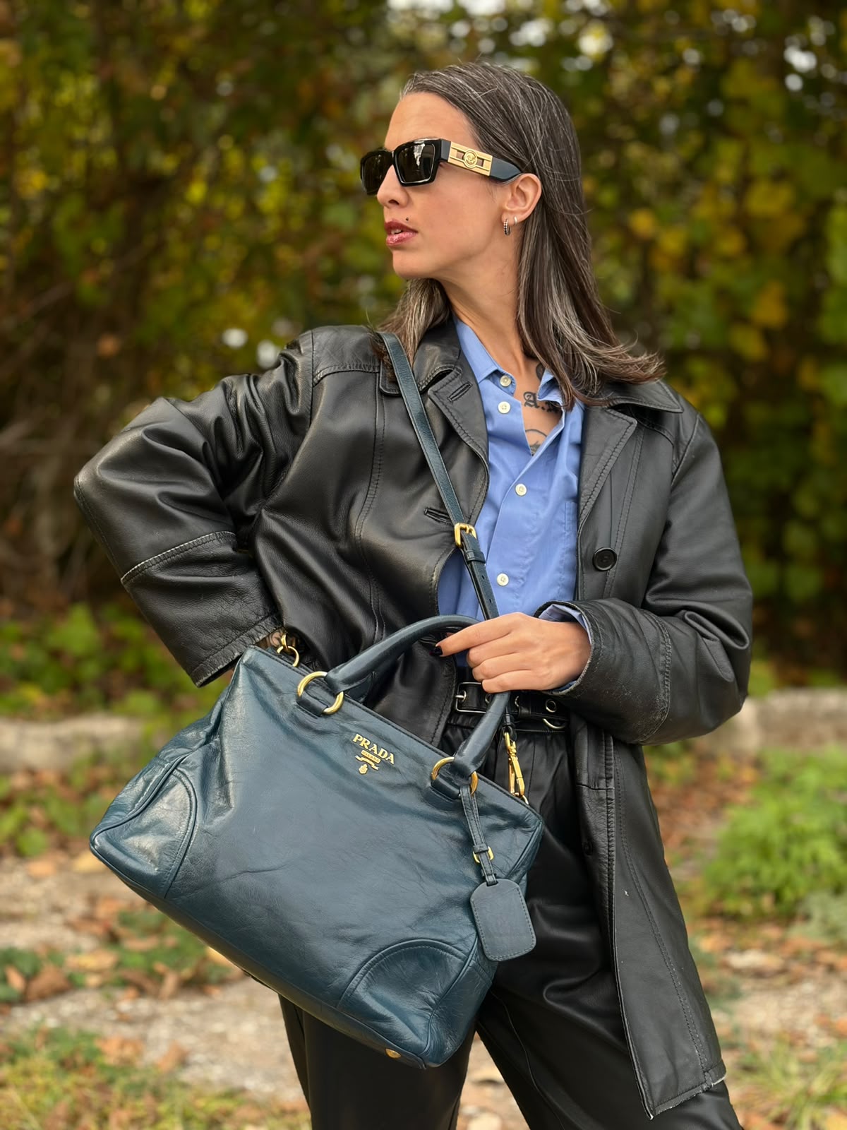 Tote Prada blu petrolio