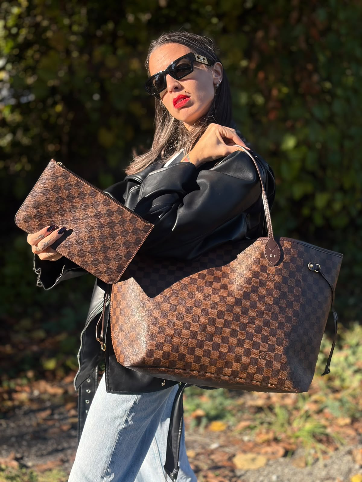 Neverfull GM Damier Ébène personalizzata LV
