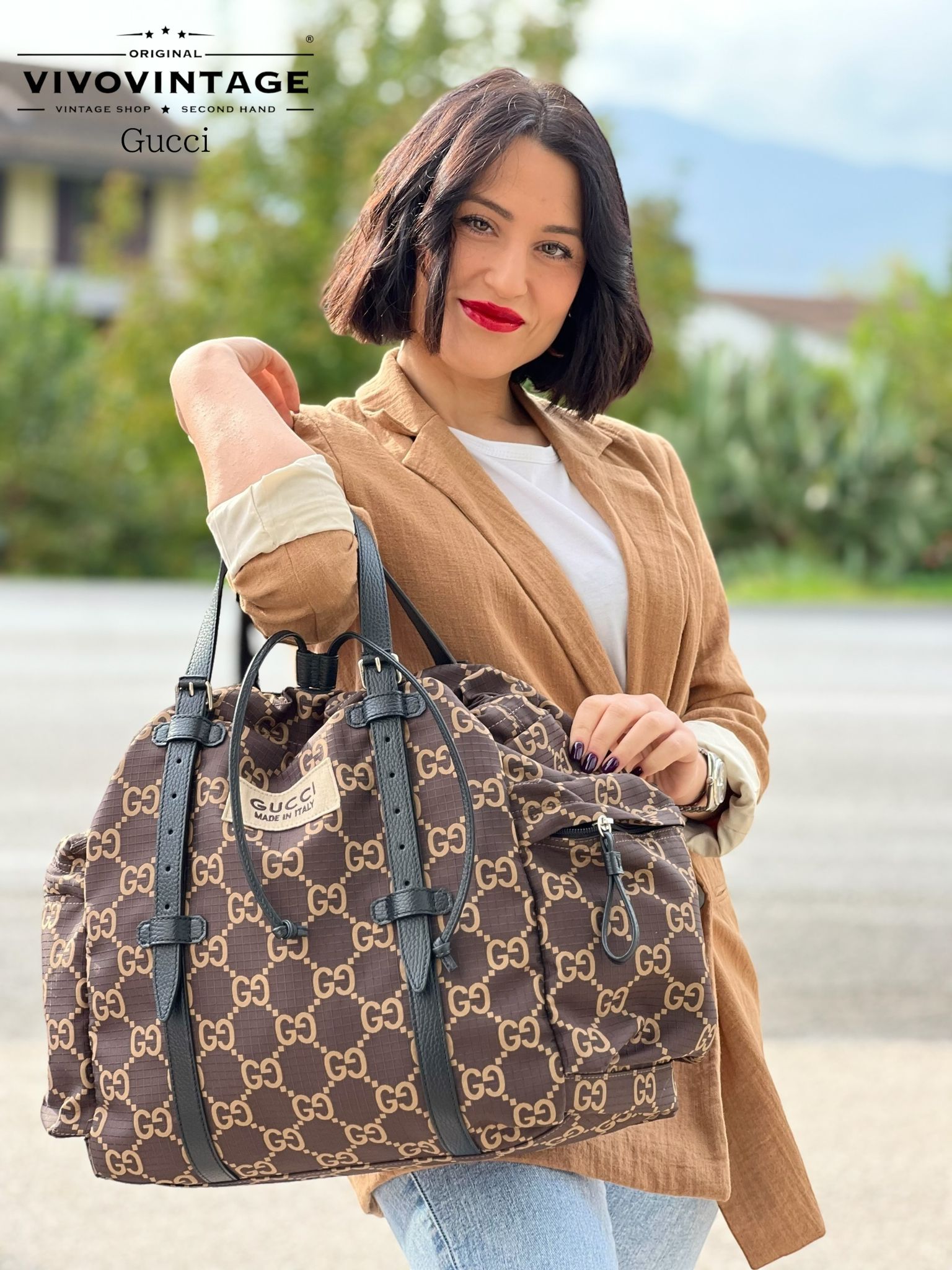 borsone gucci doppia g in tessuto marrone. Maxi tote usata originale ed in condizioni eccellenti