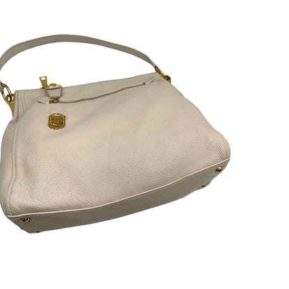  Borsa Prada in pelle Martellata bianca con manico singolo e metalleria dorata, da indossare a spalla. Originale, usata, di lusso, in ottime condizioni.