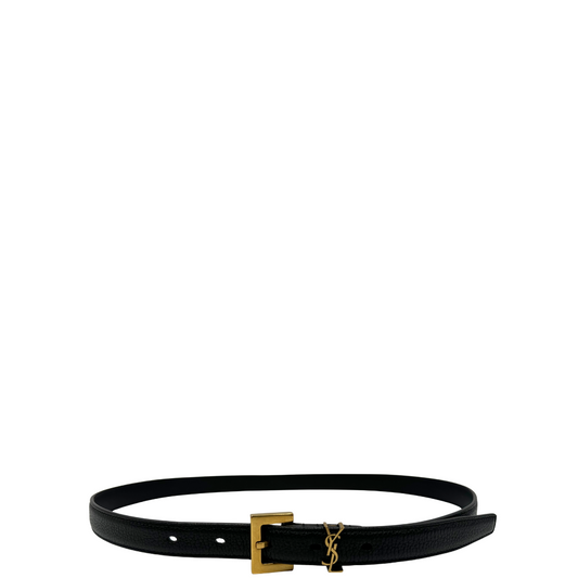 Front Cintura YSL in pelle martellata nera, regolabile con fibbia rifinita con inserti metallici dorati.