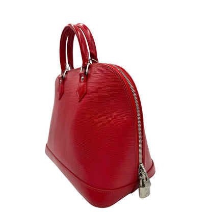 Laterali Borsa Alma PM Louis Vuitton in pelle Epi rossa con parti metalliche argentate, munita di due manici stondati