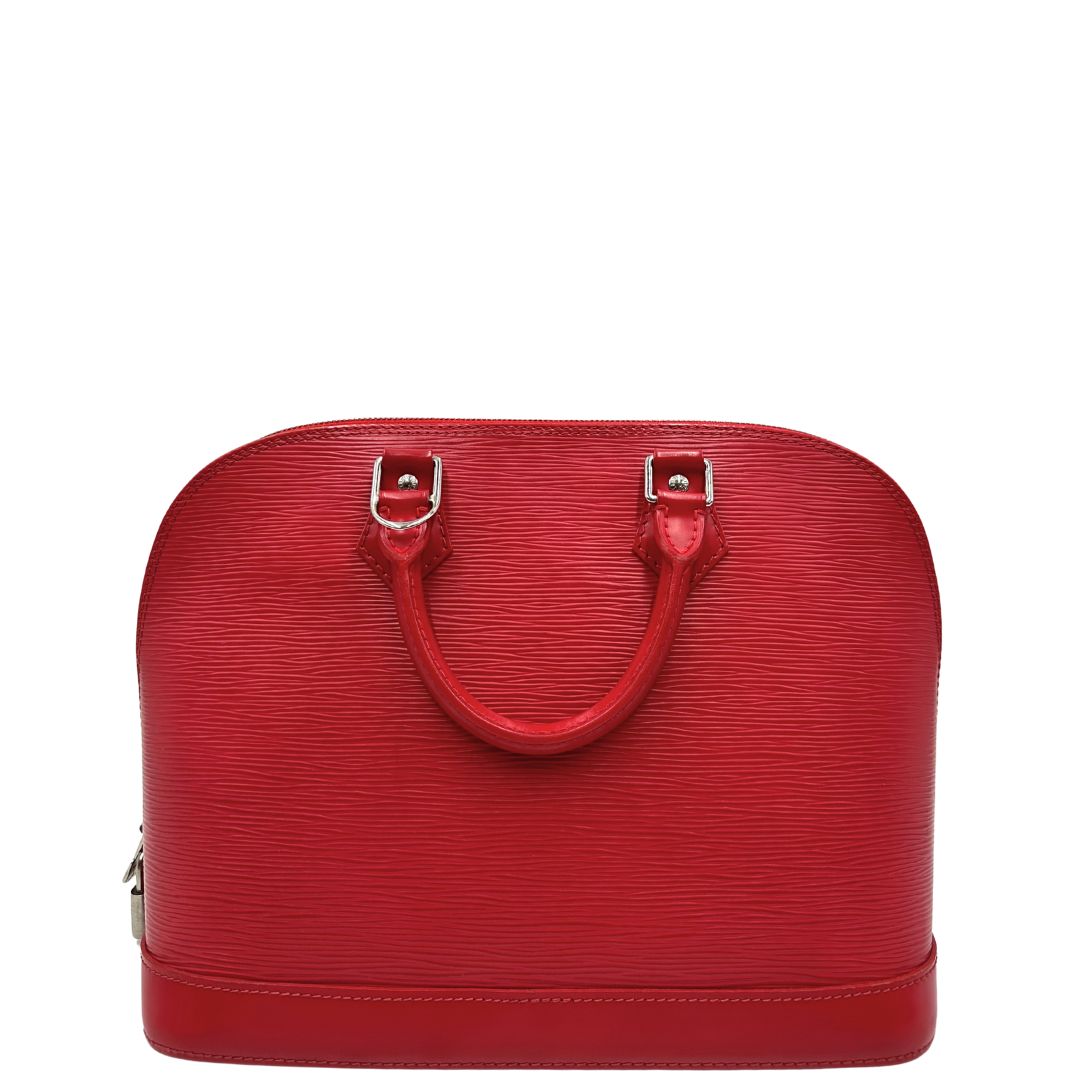 Retro Borsa Alma PM Louis Vuitton in pelle Epi rossa con parti metalliche argentate, munita di due manici stondati