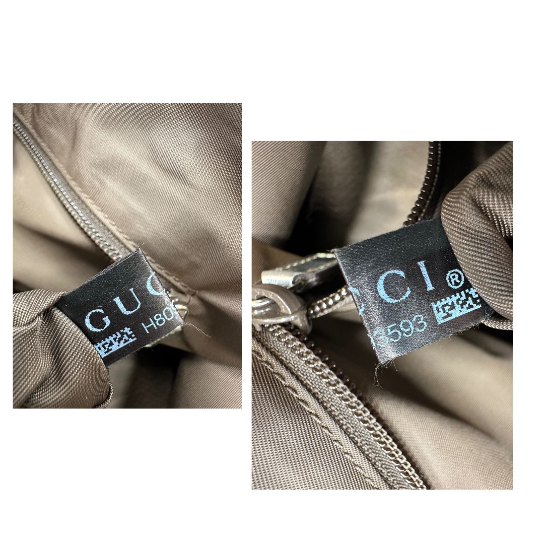 Borsa Gucci in canvas grigio laminato GG con finiture in pelle Tono su tono e parti metalliche argentate. Dotata di Doppi manici e tracolla in tessuto regolabile.