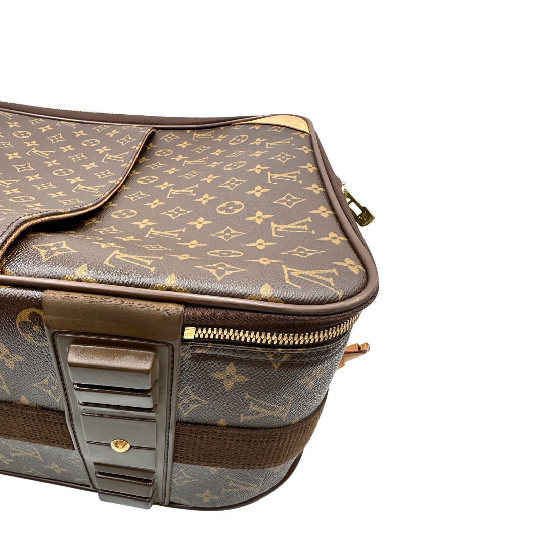 Valigia Louis Vuitton in canvas marrone monogram con dettagli in vacchetta naturale e parti metalliche dorate