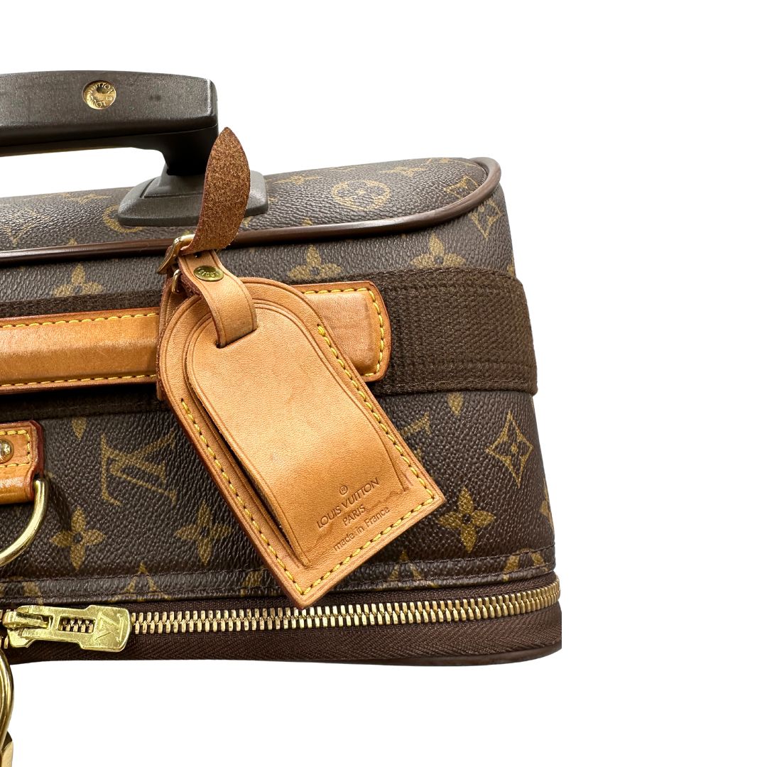  Valigia Louis Vuitton in canvas marrone monogram con dettagli in vacchetta naturale e parti metalliche dorate