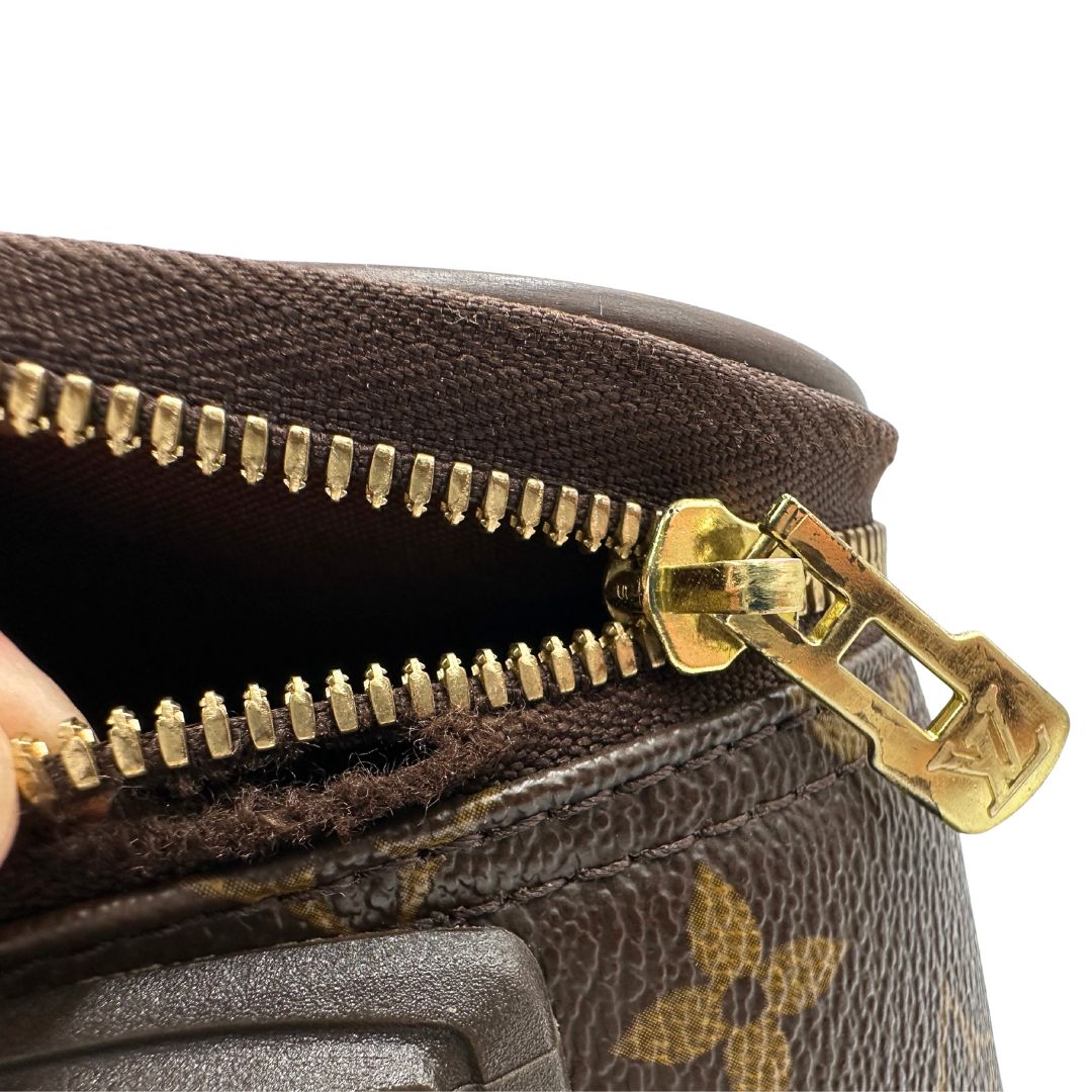 Valigia Louis Vuitton in canvas marrone monogram con dettagli in vacchetta naturale e parti metalliche dorate