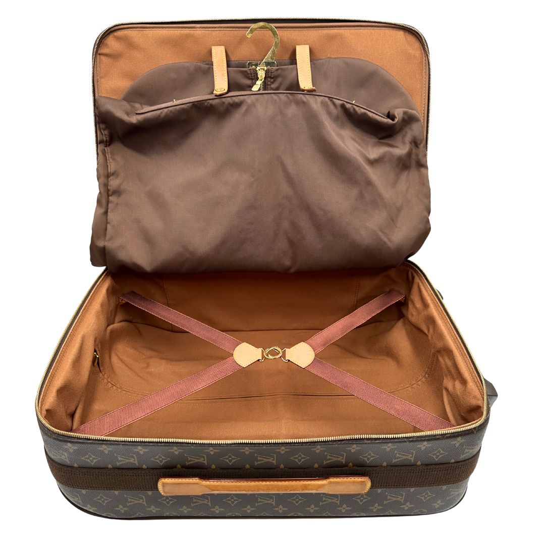 Interno Valigia Louis Vuitton in canvas marrone monogram con dettagli in vacchetta naturale e parti metalliche dorate