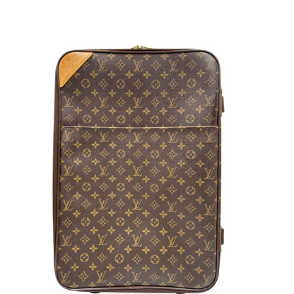 Front Valigia Louis Vuitton in canvas marrone monogram con dettagli in vacchetta naturale e parti metalliche dorate