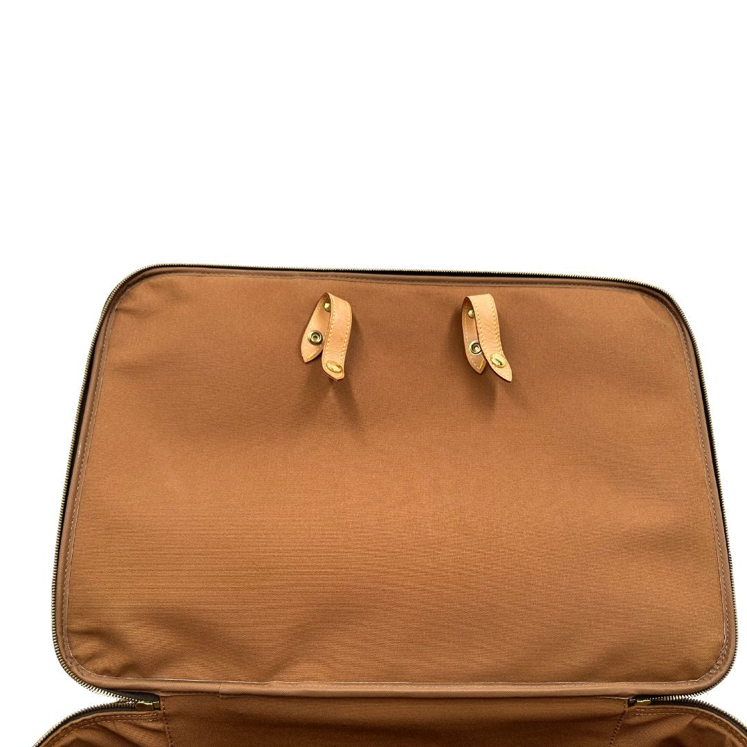 Interno Valigia Louis Vuitton in canvas marrone monogram con dettagli in vacchetta naturale e parti metalliche dorate