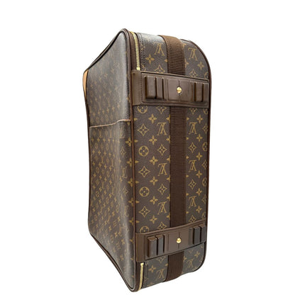 Laterali Valigia Louis Vuitton in canvas marrone monogram con dettagli in vacchetta naturale e parti metalliche dorate