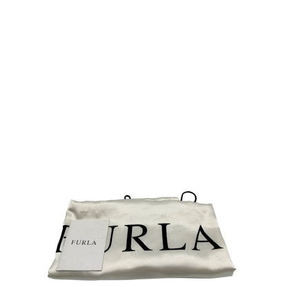 Borsa Furla in fibra sintetica multicolore stampata con fantasia artistica surreale e manici rigidi marroni in acetato con inserti metalliche dorate. Completa di dustbag. Originale, usata, di lusso, in ottime condizioni