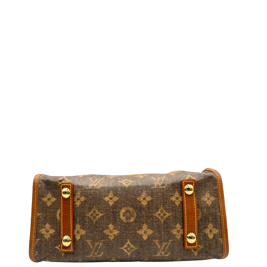 Base Borsa Louis Vuitton Tisse Rayures in tela monogram arricchita da finiture in pelle color cognac e crema con dettagli metalliche dorate; munita di due manici in pelle. Completa di scatola e dustbag. Originale, usata, di lusso, in ottime condizioni
