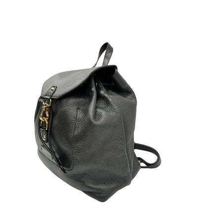 Laterali Zaino The Bridge in pelle martellata nera, rifinito con parti metalliche dorate, munito di bretelle in pelle regolabili. Completo di dustbag. Originale, usata, di lusso, in ottime condizioni