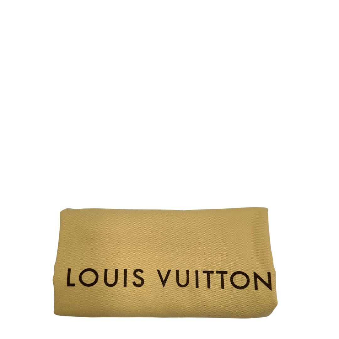 Dustbag di una borsa Neverfull MM Louis Vuitton in canvas Damier Azur con finiture in vacchetta naturale e parti metalliche dorate. Originale, usata, di lusso, in ottime condizioni