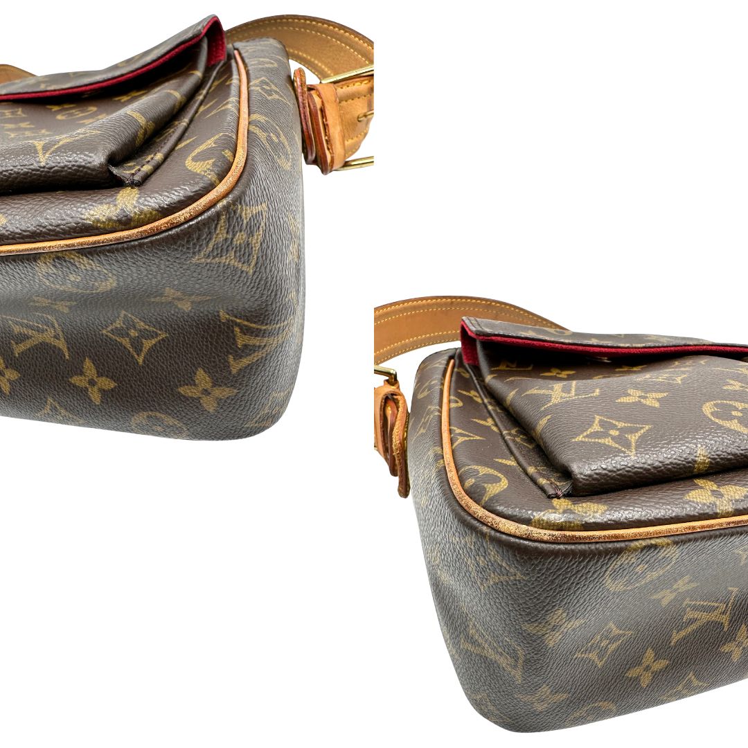 Angoli di una Borsa LV Viva Cité in canvas monogram con finiture in vacchetta naturale e parti metalliche dorate; indossabile a spalla. Completa di dustbag. Originale, usata, di lusso, in ottime condizioni.