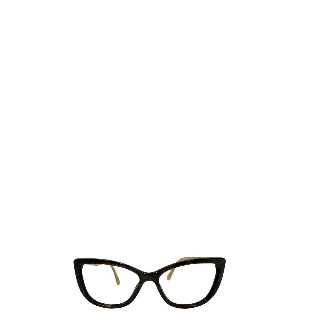 Montatura occhiali Dolce & Gabbana in acetato marrone effetto tartarugato con asticelle beige perlato e dettagli metallici dorati. Originali, usati, di lusso, in ottime condizioni