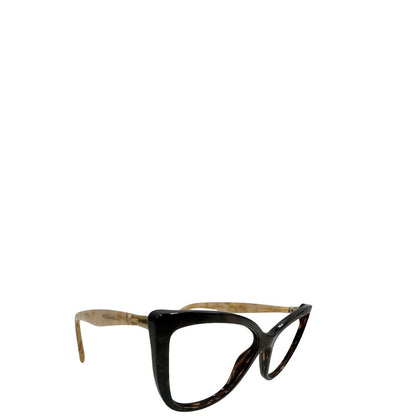 Montatura occhiali Dolce & Gabbana in acetato marrone effetto tartarugato con asticelle beige perlato e dettagli metallici dorati. Originali, usati, di lusso, in ottime condizioni