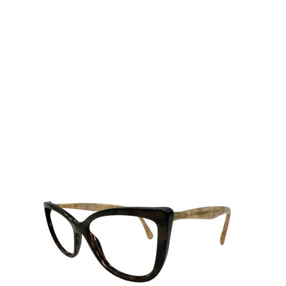 Montatura occhiali Dolce & Gabbana in acetato marrone effetto tartarugato con asticelle beige perlato e dettagli metallici dorati. Originali, usati, di lusso, in ottime condizioni