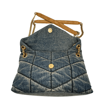 Puffer small in suede denim YSL