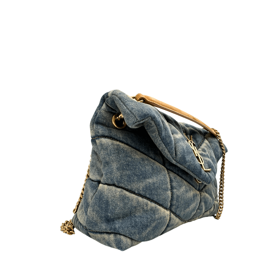 Borsa YSL puffer denim small loulou in blu rodeo. Borse usate originali di lusso