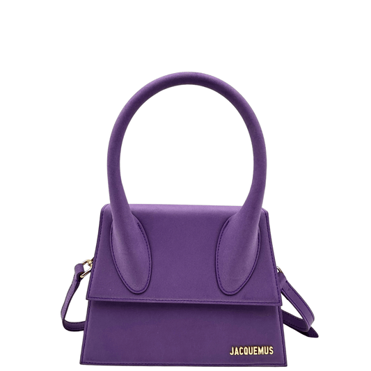 Borsa Jacquemus grande chiquito in pelle viola e con tracolla. Borsa usata originale, condizioni ottime