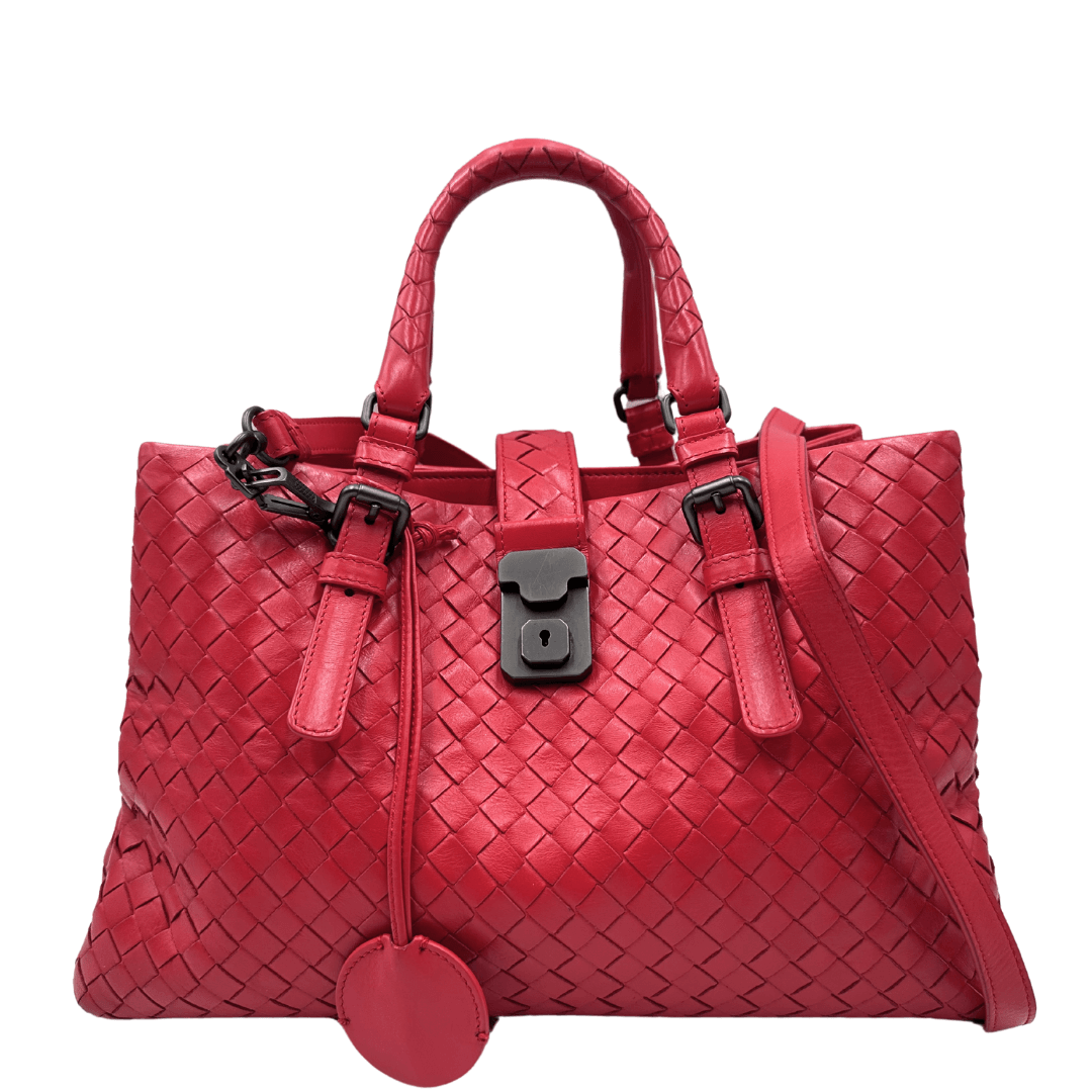 Borsa Bottega Veneta media intrecciata in pelle rossa. Borse di lusso originali usate