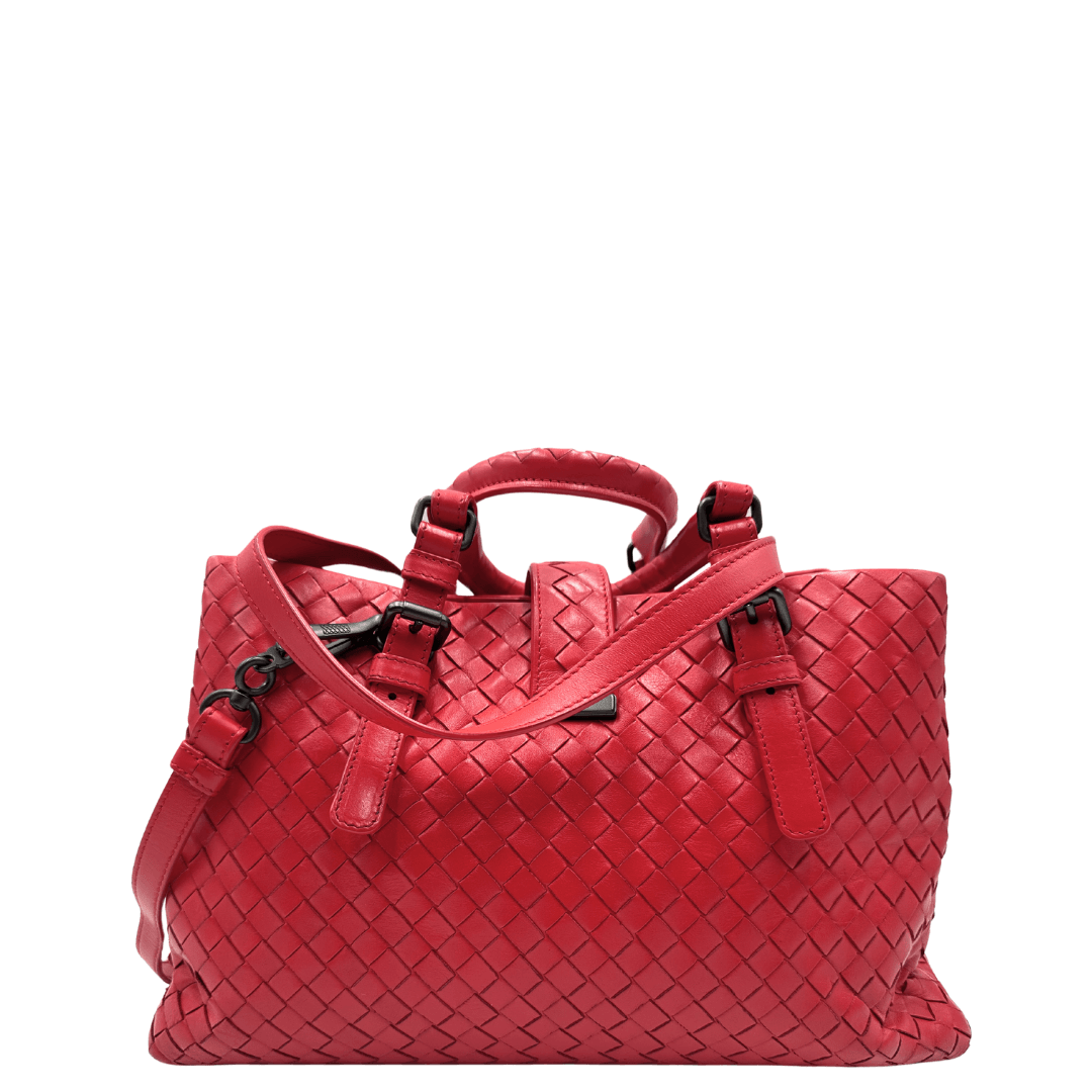 Borsa Bottega Veneta media intrecciata in pelle rossa. Borse di lusso originali usate