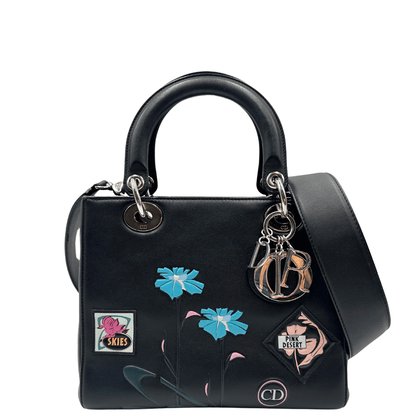 Borsa Lady Dior media con patchwork ed in pelle nera. Borse di lusso usate originali