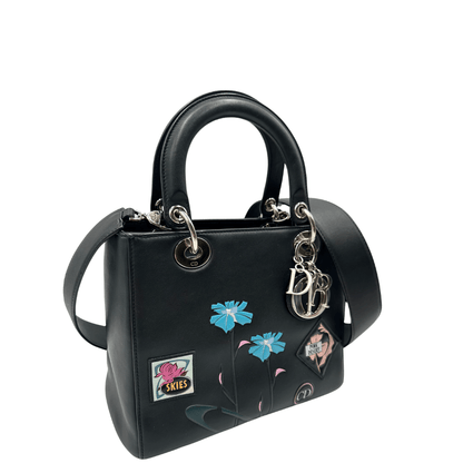 Borsa Lady Dior media con patchwork ed in pelle nera. Borse di lusso usate originali