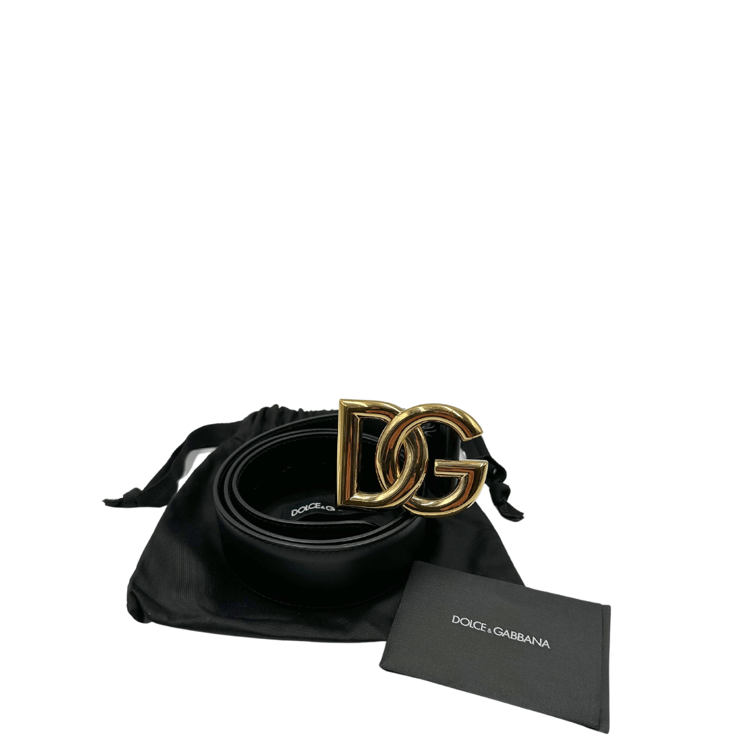 cintua dolce&gabbana in pelle nera con fibbia dorata. Accessori di lusso usati ed originali